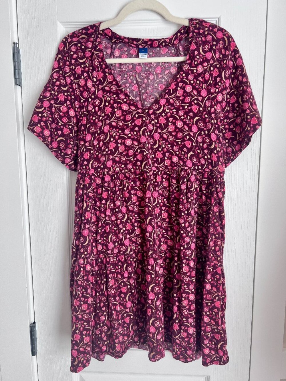 Old Navy Burgundy Floral Tiered Mini Dress - Size Medium